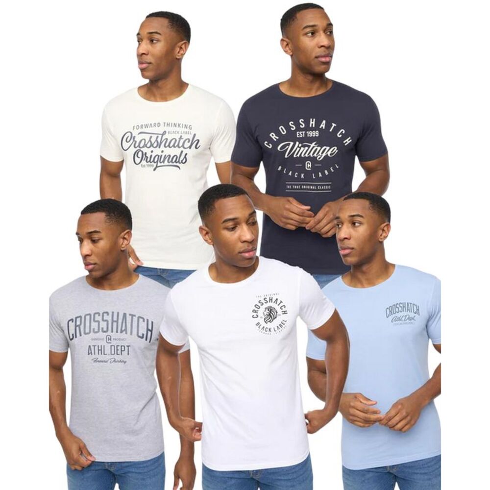 Crosshatch Mens College Theme T-Shirt (Pack of 5) / Navy/White/Blue/Gray